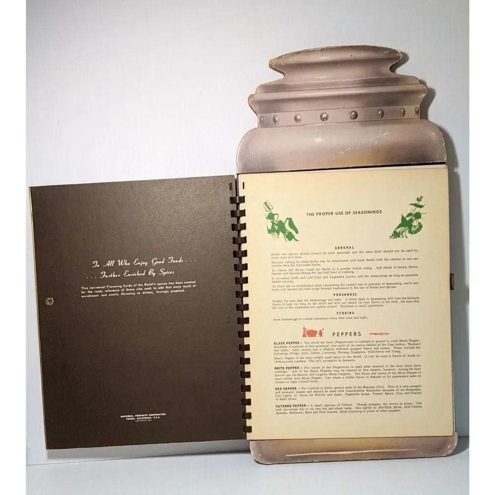Universal Products Cookbook Flavoring Guide, Cookbook, Food, Vintage, 1962